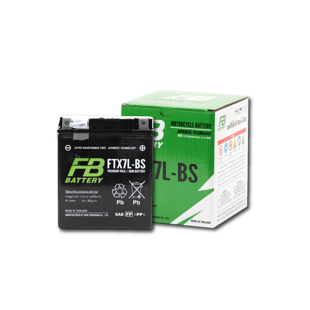 FTX7L-BS FB แบตเตอรี่ Maintenance Free แบตแห้ง FTX7L-BS 12V 6Ah-6.3Ah ใช้สำหรับ VESPA CBR250 CB300F CBR300R CRF250 M/L KLX250 D-Tracker