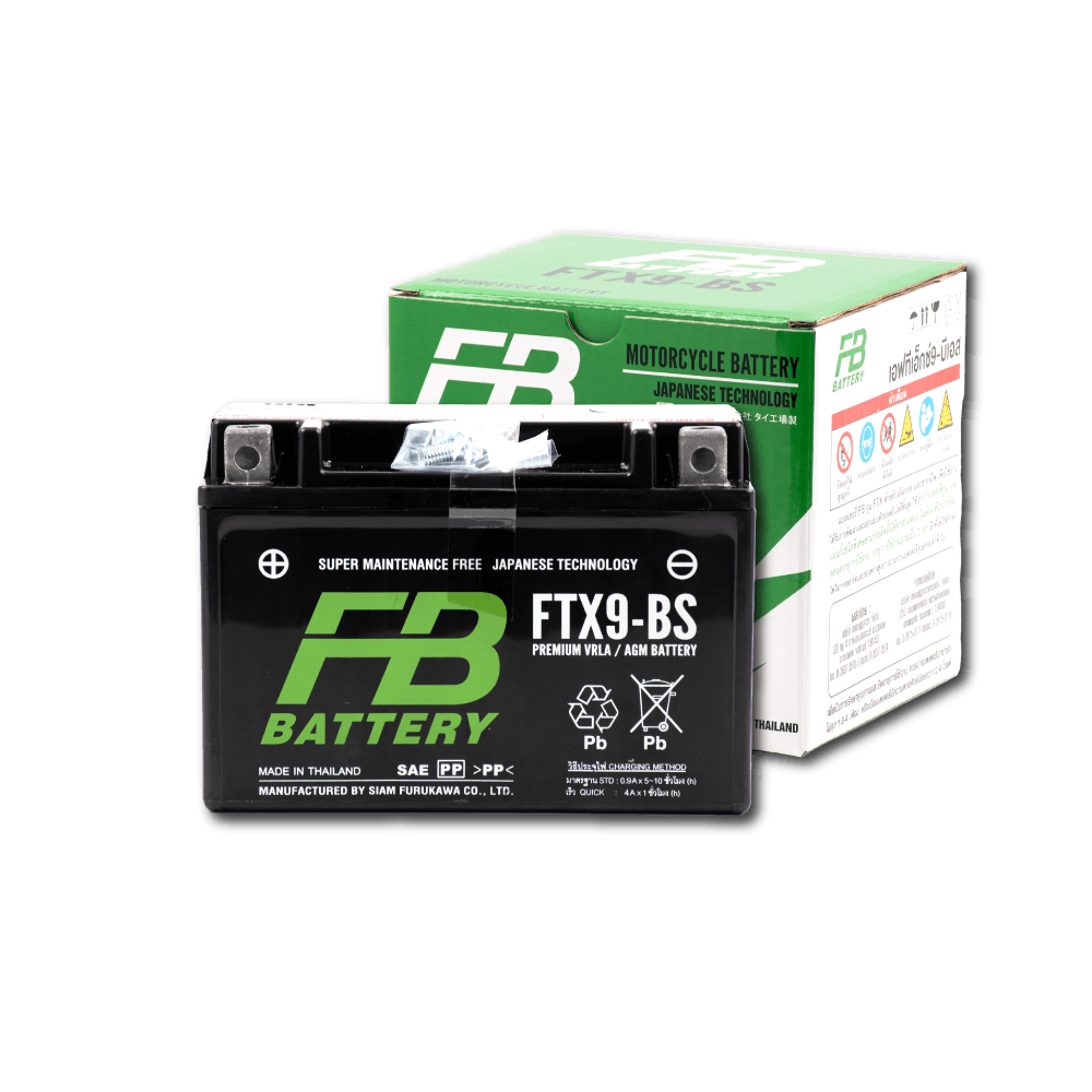 FB แบตเตอรี่ High Performance Maintenance Free แบตแห้ง FTX9-BS 12V 8Ah ใช้สำหรับมอเตอร์ไซค์บิ๊กไบค์ Z250 Z300 Ninja300 Ninja250 TNT300 Z800 Duke200 (Copy)
