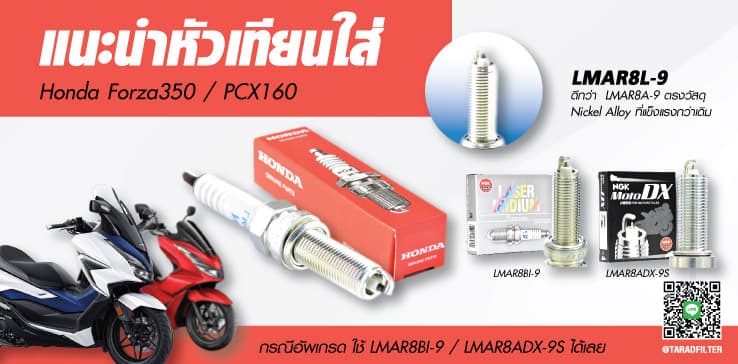 หัวเทียนใช้แทน LMAR8L-9 ใส่ Honda Forza350 / PCX160