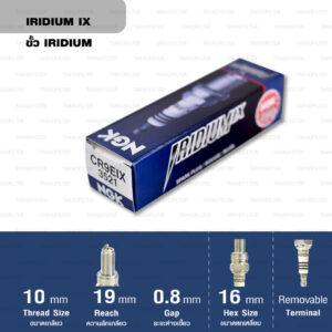 หัวเทียน NGK CR9EIX ขั้ว Iridium ใช้สำหรับ Benelli TNT300-600, Kawasaki Z800, Suzuki GSX750, Yamaha YZF-R15 ตัวเก่า, Mslaz - Made in Japan