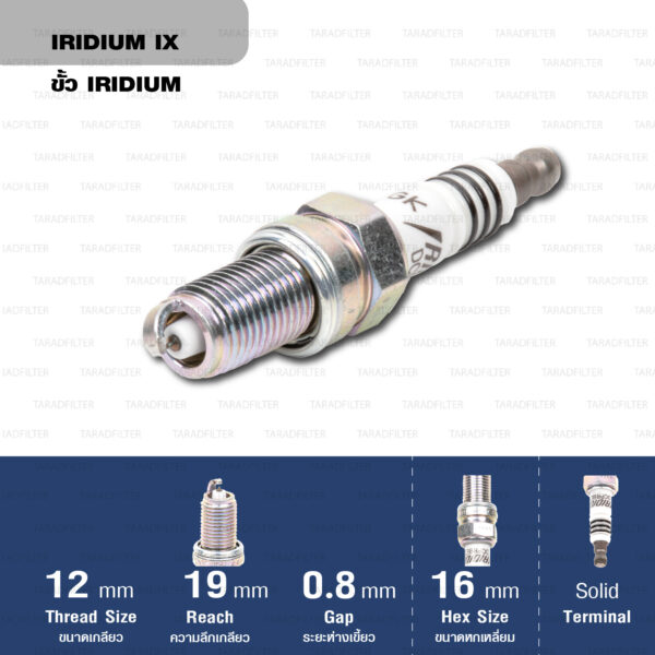 หัวเทียน NGK DCPR8EIX ขั้ว Iridium ใช้สำหรับ Ducati M795, M796 (1 หัว) (solid terminal)