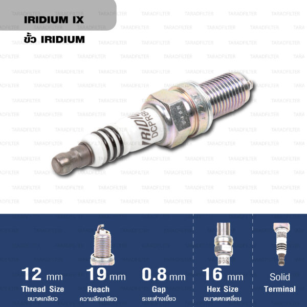 หัวเทียน NGK DCPR8EIX ขั้ว Iridium ใช้สำหรับ Ducati M795, M796 (1 หัว) (solid terminal)