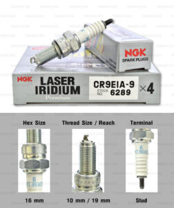 NGK หัวเทียน Laser Iridium ขั้ว Iridium ติดรถ CR9EIA-9 ใช้สำหรับมอเตอร์ไซค์ Ninja650, Versys650, Er-6n, ZX-10R (2006--2015) - Made in Japan