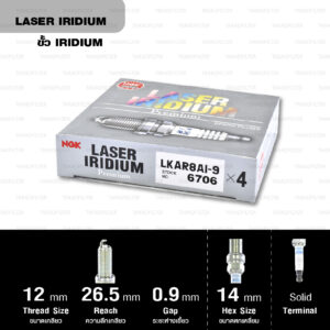 NGK หัวเทียน Laser Iridium ขั้ว Iridium ติดรถ LKAR8AI-9 ใช้สำหรับมอเตอร์ไซค์ KTM Duke200, RC200, Duke390, Duke690, Enduro690 (1 หัว) - Made in Japan
