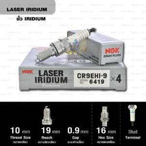 NGK หัวเทียน Laser Iridium ขั้ว Iridium CR9EHI-9 ใช้สำหรับมอเตอร์ไซค์ CB650F CBR650F- Made in Japan