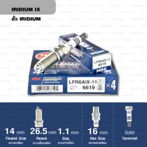 หัวเทียน NGK LFR6AIX-11 ขั้ว Iridium ใช้สำหรับ Toyota Fortuner 2.7L '05, Hilux Vigo 2.7L, Innova 2.0L '04 (1 หัว) - Made in Japan