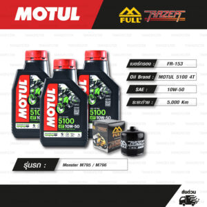 FULL RAZER ชุดถ่ายน้ำมันเครื่องกึ่งสังเคราะห์ MOTUL 5100 4T [ 10w-50 ] ใช้สำหรับ มอเตอร์ไซค์ Ducati Monster M795 M796