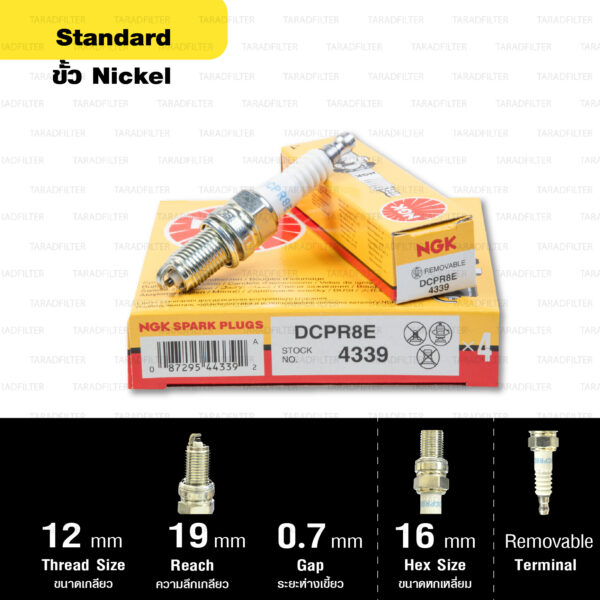 หัวเทียน NGK DCPR8E ขั้ว Nickel ใช้สำหรับ Ducati Monster M795, M796, Scrambler (1 หัว)