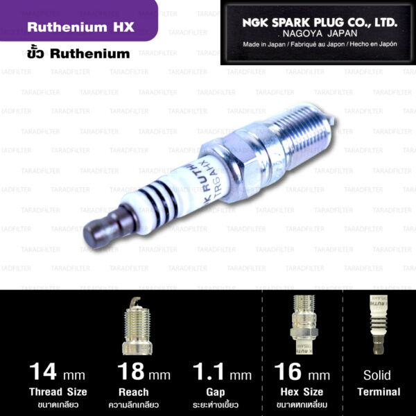 NGK หัวเทียน Ruthenium HX ขั้ว Ruthenium TR6AHX ใช้สำหรับรถ Chevrolet Corvette , Ford Focus - Made in Japan