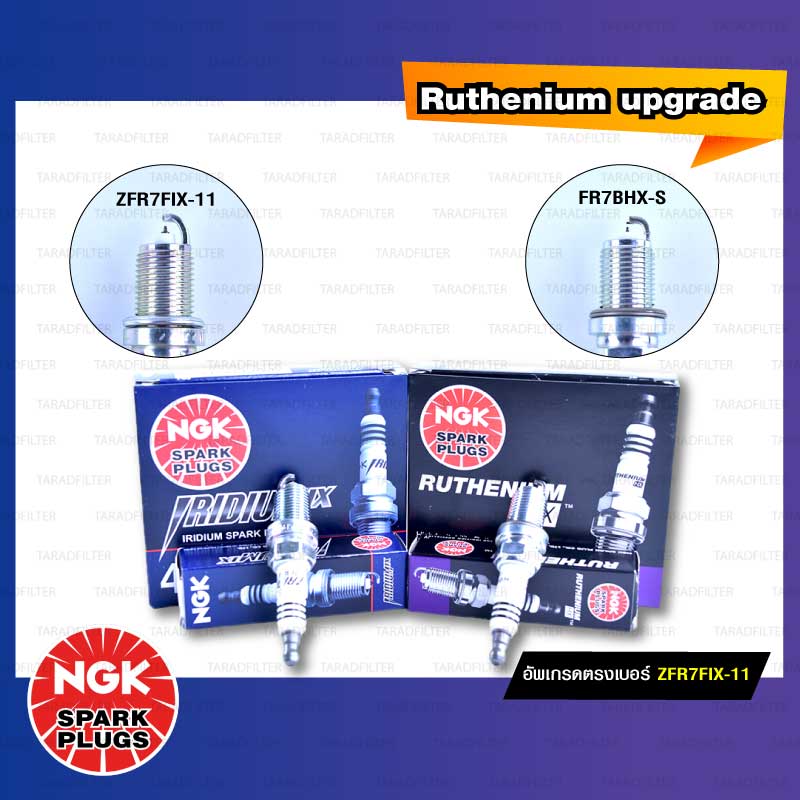 NGK หัวเทียน Ruthenium HX ขั้ว Ruthenium ติดรถ FR7BHX-S ( ใช้อัพเกรด ZFR7F-11 ) - Made in Japan
