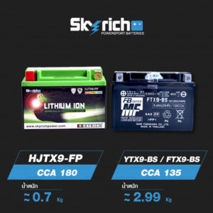SKYRICH แบตเตอรี่ LITHIUM ION รุ่น HJTX9-FP ใช้สำหรับรถมอเตอร์ไซค์ รุ่น Z250, Ninja250, Z300, Ninja300, Z800, Duke 200, Duke290, Duke390, TNT300, BN302, TRK502