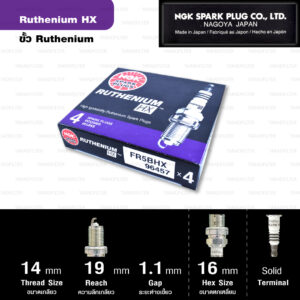 NGK หัวเทียน Ruthenium HX ขั้ว Ruthenium FR5BHX ( ใช้อัพเกรด ZFR5FIX-11 ตรงรุ่น ) ใช้สำหรับรถ Honda Accord ปีเก่า , Mazda 323 Protégé, Ford Laser Tierra - Made in Japan