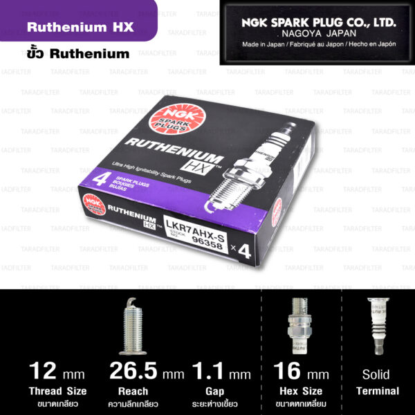NGK หัวเทียน Ruthenium HX ขั้ว Ruthenium LKR7AHX-S ( ใช้อัพเกรด ILZKR7B-11S / SILZKR7C11S ) - Made in Japan
