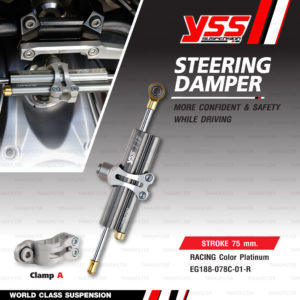 YSS STEERING DAMPER กันสะบัด CLAMP A สี Platinum รุ่น Titanium Racing สำหรับมอเตอร์ไซค์ [ EG188-078C-01-R ] สำหรับ CB650F / Ninja300 / Ninja250 / Ninja400 / Versys650 / R3 / R6 / T100