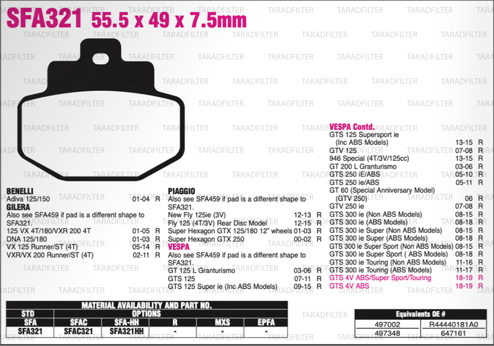 EBC ผ้าเบรกรุ่น Carbon Scooter ใช้สำหรับรถ Vespa GTS [R] [ SFAC321 ]