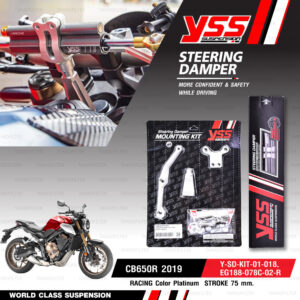 YSS ชุดกันสะบัดพร้อมขาจับ STEERING DAMPER CLAMP B SET สี Platinum สำหรับมอเตอร์ไซค์ Honda CB650R 2019 [ EG188-078C-02-R , Y-SD-KIT-01-018 ]