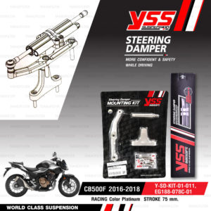 YSS ชุดกันสะบัดพร้อมขาจับ STEERING DAMPER CLAMP A SET สี Platinum สำหรับมอเตอร์ไซค์ Honda CB500F 2016-2018 [ EG188-078C-01-R , Y-SD-KIT-01-011 ]