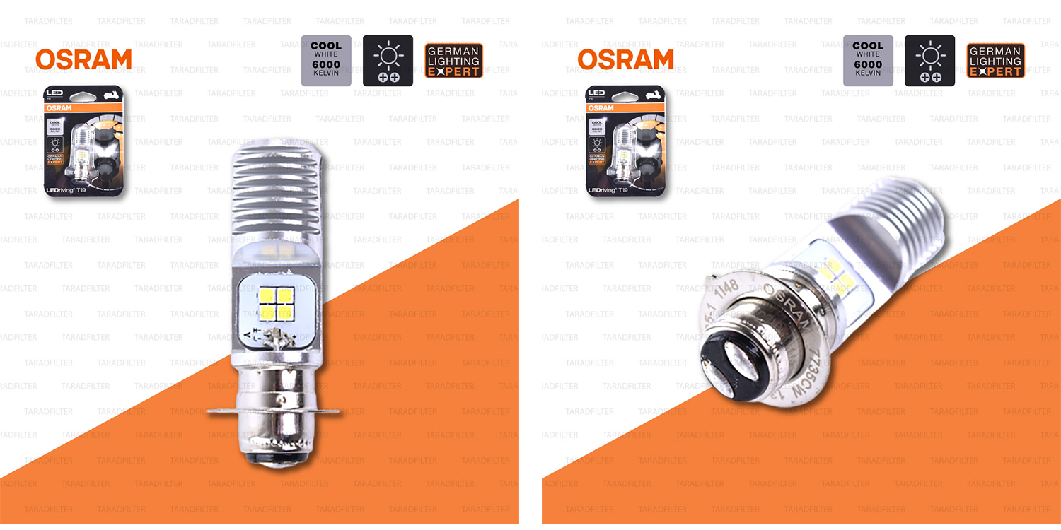 OSRAM หลอดไฟหน้ามอเตอร์ไซค์ LED รุ่น T19 สี COOL WHITE / 6,000 KELVIN [ 12V / 5-6W ]