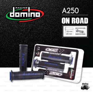 DOMINO MANOPOLE GRIP ปลอกแฮนด์ รุ่น A250 รุ่นใหม่ล่าสุด สีดำ-น้ำเงิน ใช้สำหรับรถมอเตอร์ไซค์ [ 1 คู่ ]