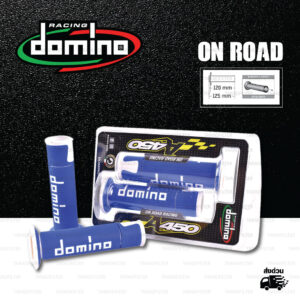 DOMINO MANOPOLE GRIP ปลอกแฮนด์ รุ่น A450 รุ่นใหม่ล่าสุด สีน้ำเงิน-ขาว ใช้สำหรับรถมอเตอร์ไซค์ [ 1 คู่ ]