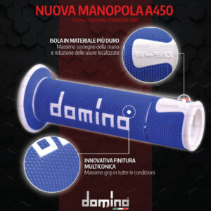 DOMINO MANOPOLE GRIP ปลอกแฮนด์ รุ่น A450 รุ่นใหม่ล่าสุด สีน้ำเงิน-ขาว ใช้สำหรับรถมอเตอร์ไซค์ [ 1 คู่ ]
