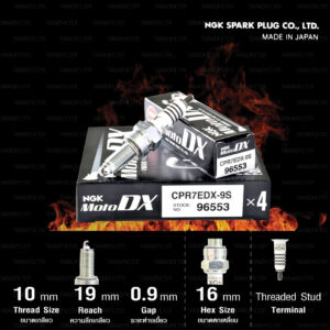 NGK หัวเทียน MotoDX ขั้ว Ruthenium CPR7EDX-9S [ ใช้สำหรับ CLICK125i / AIR BLADE-i / PCX150 '14-'17 ] (1 หัว) - Made in Japan