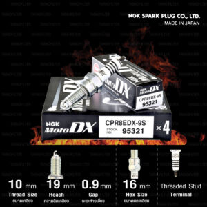 NGK หัวเทียน MotoDX ขั้ว Ruthenium CPR8EDX-9S [ ใช้สำหรับ ADV150 / PCX150 '18>/ R15 '17-'20 / MT-15 '18> / CRF250L / CB300F / CBR250R / CBR300R / Rebel300 / CB500X ] (1 หัว) - Made in Japan