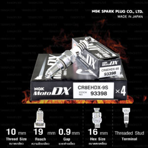 NGK หัวเทียน MotoDX ขั้ว Ruthenium CR8EHDX-9S [ ใช้สำหรับ CB400 Super four ] (1 หัว) - Made in Japan