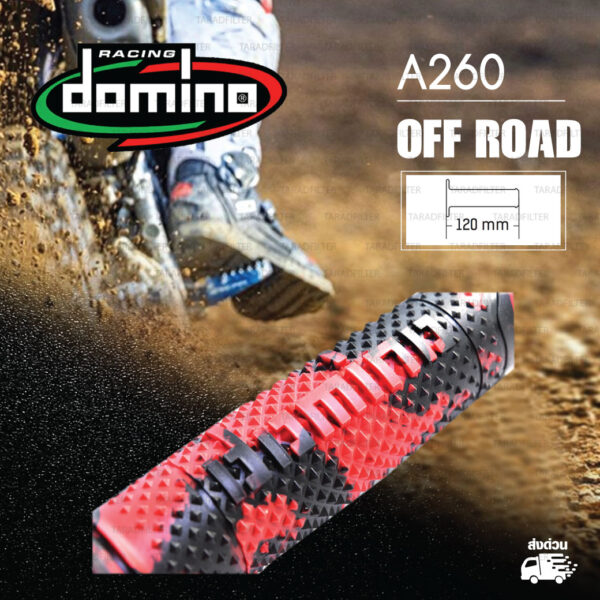 DOMINO MANOPOLE GRIP ปลอกแฮนด์ รุ่น A260 Off Road (ปลายปิด) สีแดง-ดำ ใช้สำหรับรถมอเตอร์ไซค์ [ 1 คู่ ]