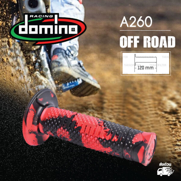 DOMINO MANOPOLE GRIP ปลอกแฮนด์ รุ่น A260 Off Road (ปลายปิด) สีแดง-ดำ ใช้สำหรับรถมอเตอร์ไซค์ [ 1 คู่ ]