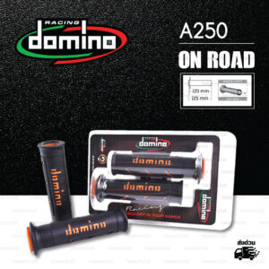 DOMINO MANOPOLE GRIP ปลอกแฮนด์ รุ่น A250 สีดำ-ส้ม ใช้สำหรับรถมอเตอร์ไซค์ [ 1 คู่ ]