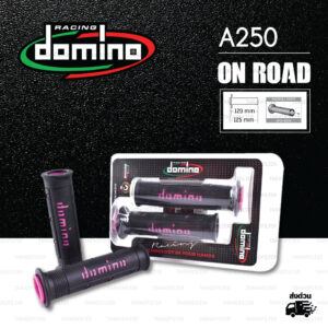 DOMINO MANOPOLE GRIP ปลอกแฮนด์ รุ่น A250 สีดำ-ชมพู ใช้สำหรับรถมอเตอร์ไซค์ [ 1 คู่ ]