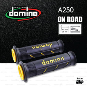 DOMINO MANOPOLE GRIP ปลอกแฮนด์ รุ่น A250 สีดำ-เหลือง ใช้สำหรับรถมอเตอร์ไซค์ [ 1 คู่ ]