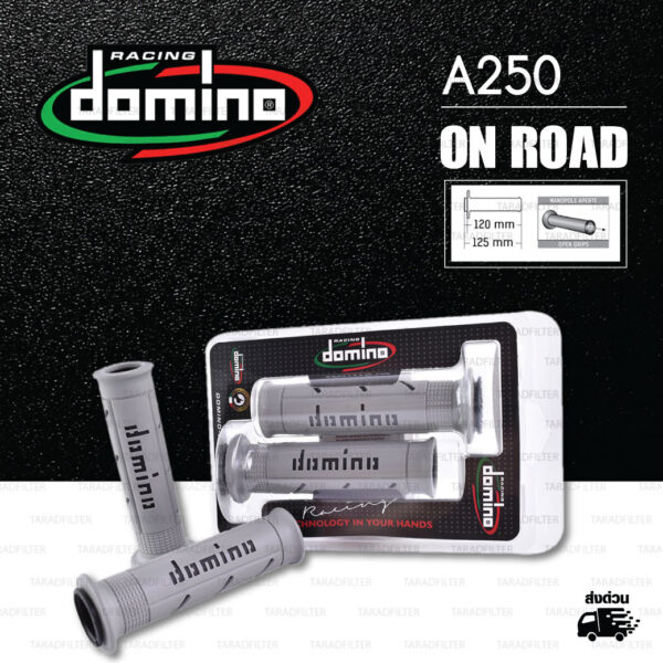 DOMINO MANOPOLE GRIP ปลอกแฮนด์ รุ่น A250 สีเทา-ดำ ใช้สำหรับรถมอเตอร์ไซค์ [ 1 คู่ ]