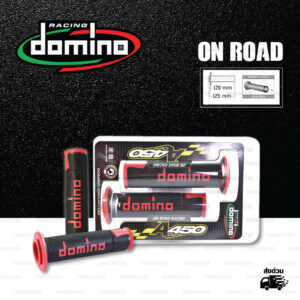 DOMINO MANOPOLE GRIP ปลอกแฮนด์ รุ่น A450 รุ่นใหม่ล่าสุด สีดำ-แดง ใช้สำหรับรถมอเตอร์ไซค์ [ 1 คู่ ]