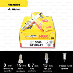 หัวเทียน NGK ER9EH ขั้ว Nickel ใช้สำหรับ Honda VFR400 (1 หัว)