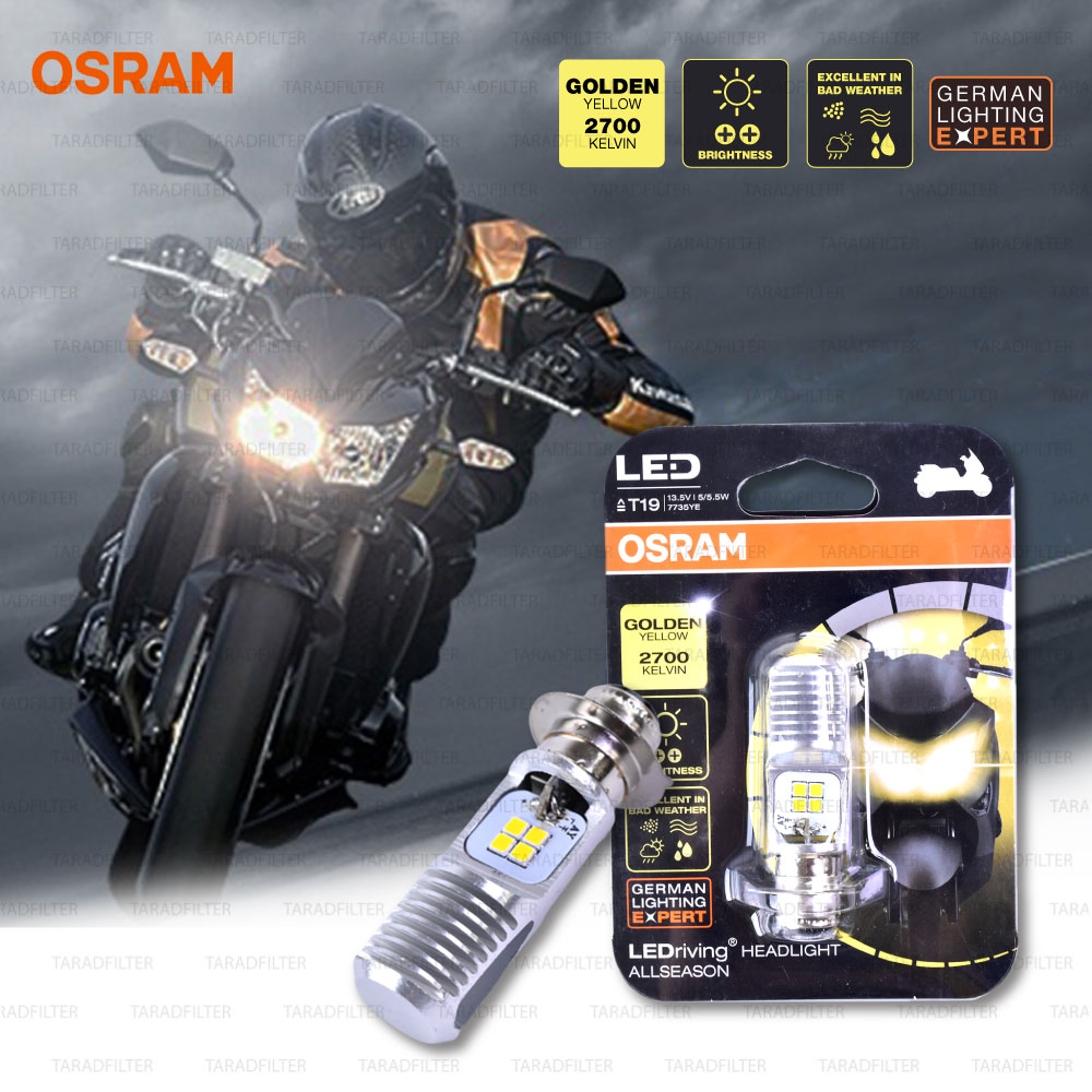 OSRAM หลอดไฟหน้ามอเตอร์ไซค์ LED รุ่น T19 สี GOLDEN YELLOW / 2,700 KELVIN P15d-25-1 [ 13.5V / 5/5.5W ] 7735YE