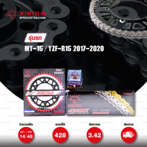 JOMTHAI ชุดเปลี่ยนโซ่-สเตอร์ Pro Series โซ่ X-ring (ASMX) สี NICKEL และ สเตอร์สีดำ เปลี่ยนมอเตอร์ไซค์ Yamaha MT-15 / YZF-R15 2017-2020 [14/48]