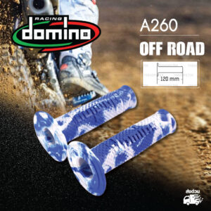 DOMINO MANOPOLE GRIP ปลอกแฮนด์ รุ่น A260 Off Road (ปลายปิด) สีน้ำเงิน-ขาว ใช้สำหรับรถมอเตอร์ไซค์ [ 1 คู่ ] แถมลวดพันแฮนด์