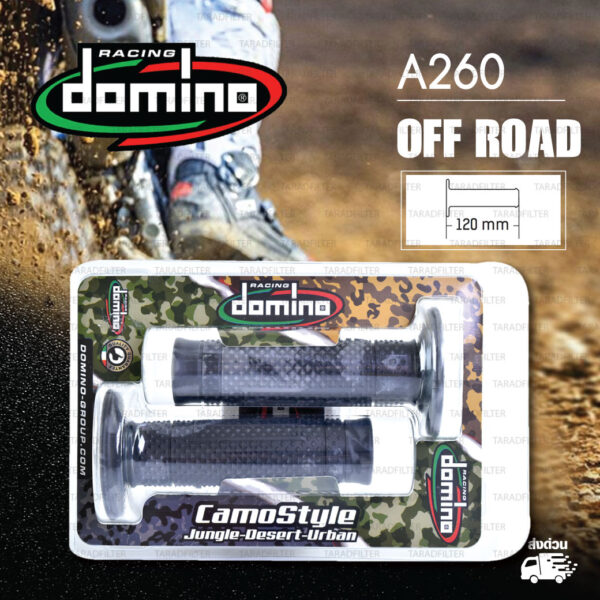 DOMINO MANOPOLE GRIP ปลอกแฮนด์ รุ่น A260 Off Road (ปลายปิด) สี เทา-Camo ใช้สำหรับรถมอเตอร์ไซค์ [ 1 คู่ ] แถมลวดพันแฮนด์
