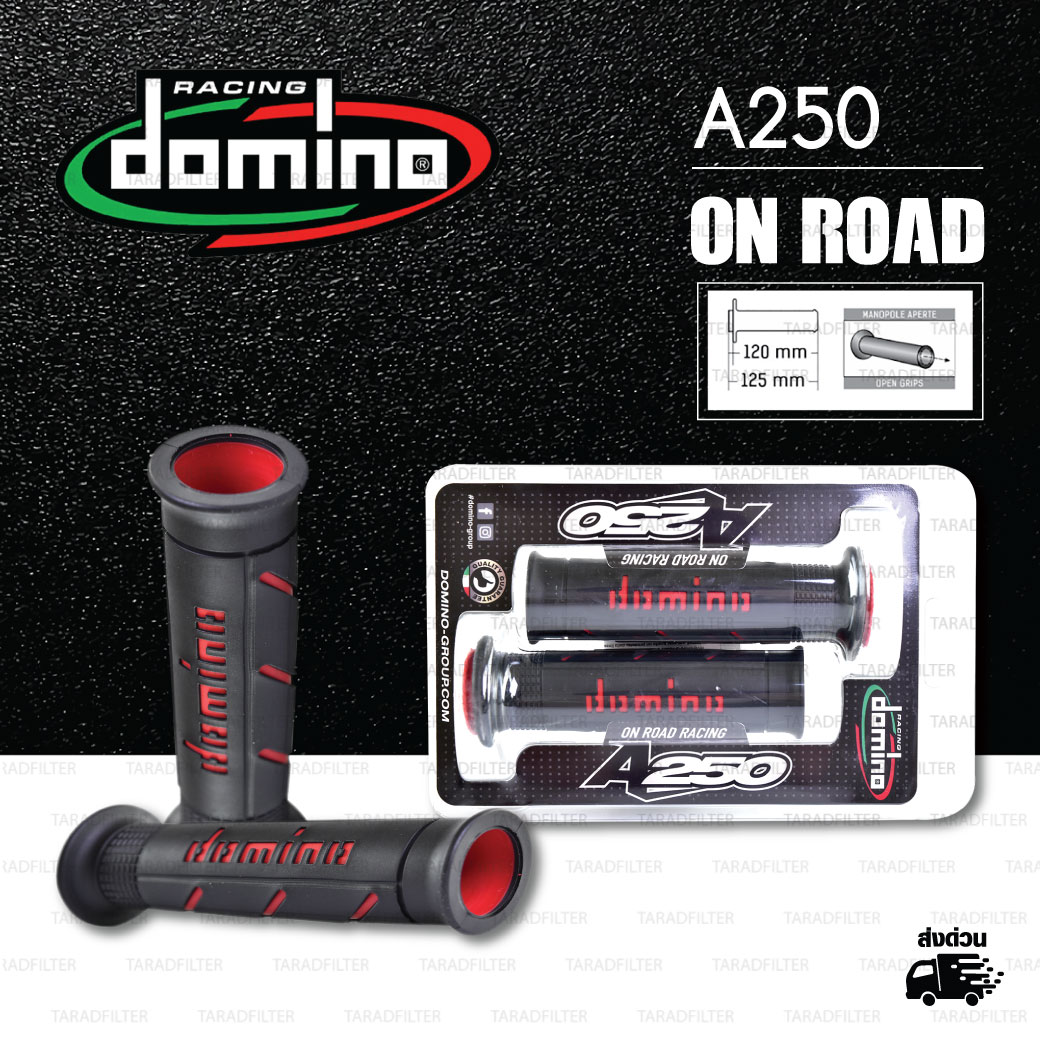 DOMINO MANOPOLE GRIP ปลอกแฮนด์ รุ่น A250 สีดำ-แดง ใช้สำหรับรถมอเตอร์ไซค์ [ 1 คู่ ]