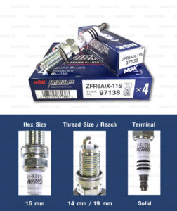 หัวเทียน NGK ZFR6FIX-11S ขั้ว Iridium ใช้สำหรับ Honda Civic Dimension, Accord V6, CRV 2.0,2.4, New CRV, New ODYSSEY, Chevrolet Cruze 1.8