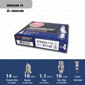 หัวเทียน NGK ZFR6FIX-11S ขั้ว Iridium ใช้สำหรับ Honda Civic Dimension, Accord V6, CRV 2.0,2.4, New CRV, New ODYSSEY, Chevrolet Cruze 1.8