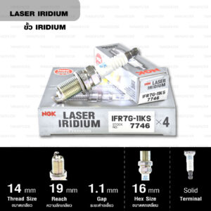 NGK หัวเทียน Laser Iridium ขั้ว Iridium IFR7G-11KS ใช้สำหรับรถยนต์ - Made in Japan