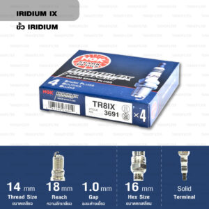 หัวเทียน NGK TR8IX ขั้ว Iridium ใช้สำหรับ Ford Escape , Ford Focus (1 หัว) - Made in Japan