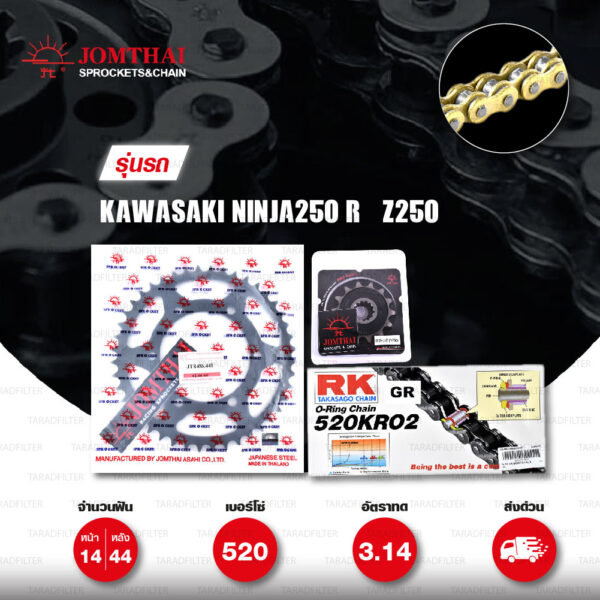 ชุดเปลี่ยนโซ่-สเตอร์ Pro Series โซ่ RK 520-KRO สีทอง(Full Gold) และ สเตอร์ JOMTHAI สีดำ สำหรับ Kawasaki Ninja250 SL / Z250 SL / Z300 / Ninja300 [14/44]