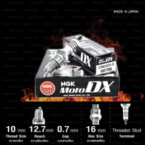 NGK หัวเทียน MotoDX ขั้ว Ruthenium【 CR6HDX-S 】4 หัว ใช้อัพเกรด CR6HS / C6HSA / CR6HSA / CR6HIX - Made in Japan