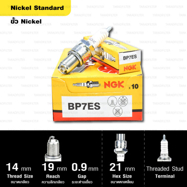 หัวเทียน NGK รุ่น NICKEL STANDARD ขั้ว NICKEL【 BP7ES 】ใช้สำหรับ Honda Nova-S / Cela / Nova Dash / FSX150