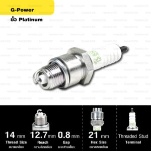 หัวเทียน NGK รุ่น G-POWER ขั้ว Platinum【 BPR7HGP 】ใช้สำหรับ Alfa / Belle / Mate / Spinter / Swing / RC100 / RC80 / Cosmo / GTO / GTX / Neon / Tuxedo / LEO