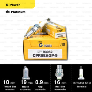 หัวเทียน NGK รุ่น G-POWER ขั้ว Platinum【 CPR9EAGP-9 】 ใช้สำหรับ Honda CB150R (2018-), CBR150R (2019-) / Yamaha Tracer 900 (2018-2020), YZF 450F (2018), XSR 900 (2016)